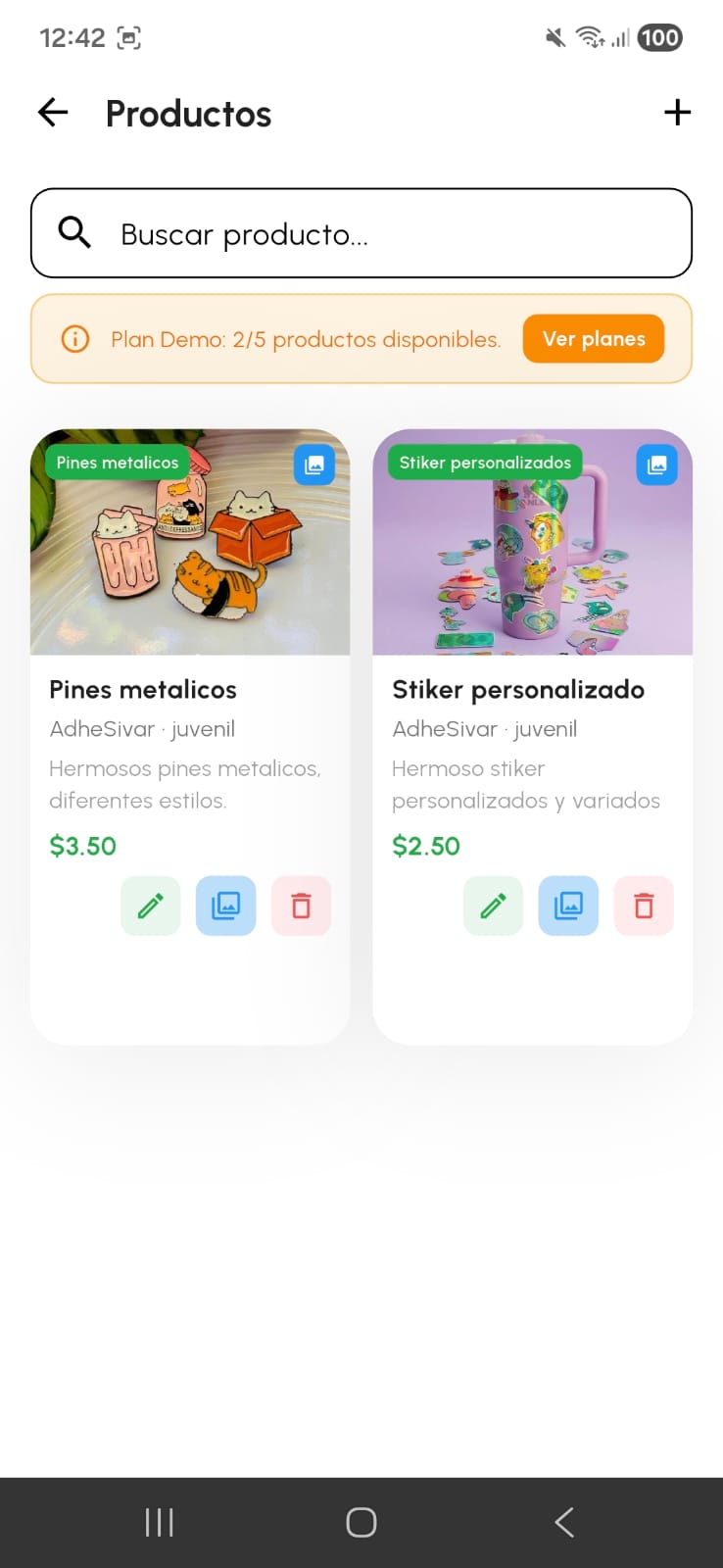 Lista de productos